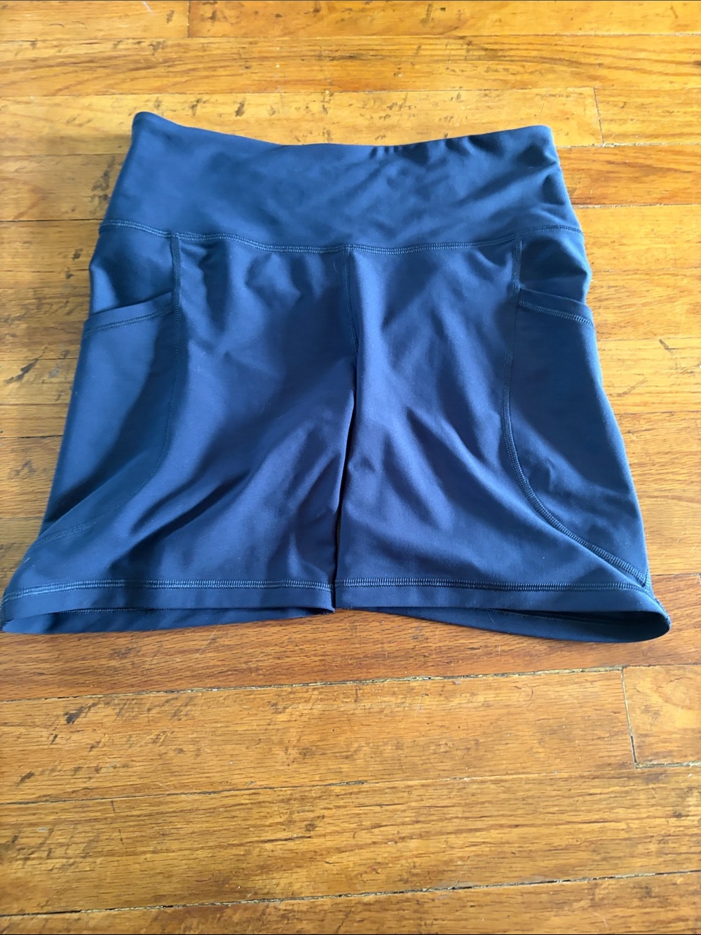 High-Waist Navy Women’s Active Shorts with Side Pockets